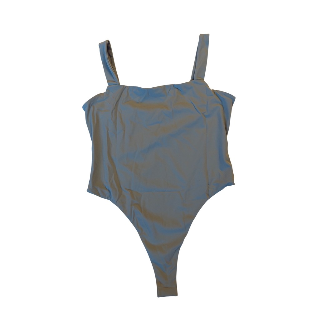 Halara Square Neck Thong Bodysuit Sage Green Large NWT Snap Closure Tank
